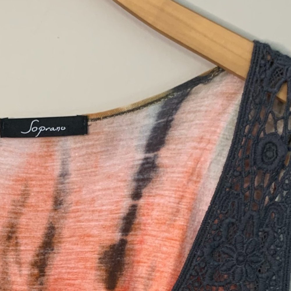 Soprano Fall Orange - Teal - Brown Tie-Die Dress Crotchet Detail Sleeveless - Picture 4 of 6